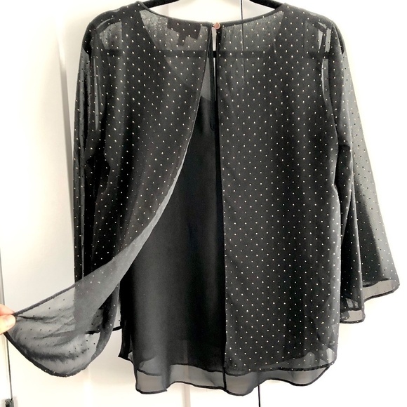 Jennifer Lopez, Layered, Chiffon, Blouse, 3/4 Sleeves, Black, Gold Dots, Size S - Picture 5 of 12